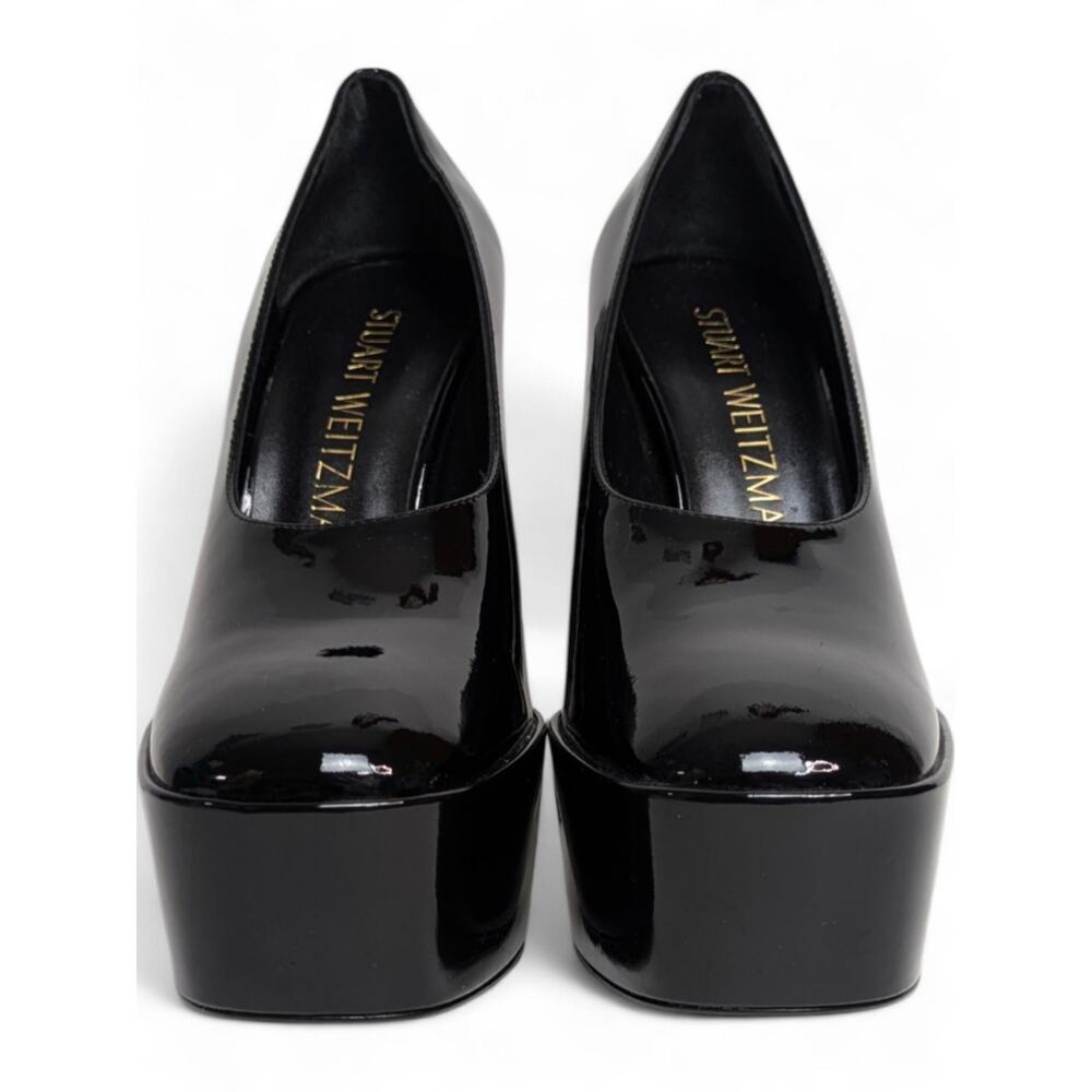 Stuart Weitzman Black Patent 6in Platform Pumps Chunky High Heel Y2K Disco Glam - Picture 5 of 12